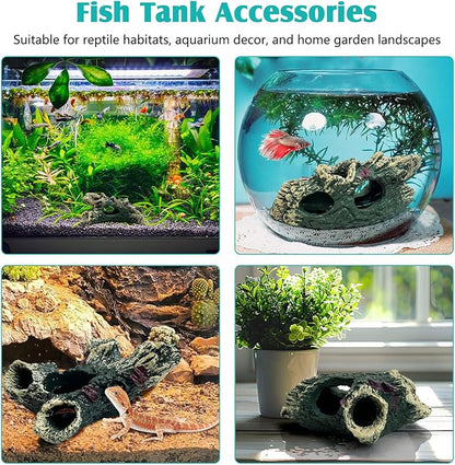 Tfwadmx Decaying Trunk Aquarium Ornament, Betta Fish Hideout Caves - Small Resin Aquarium Decoration Log with Holes for 20 Gallon Fish Tank