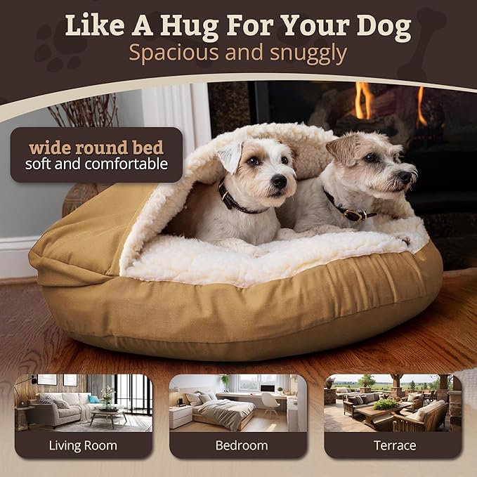 Snoozer Luxury Microsuede Cozy Cave Pet Bed, Large, Camel