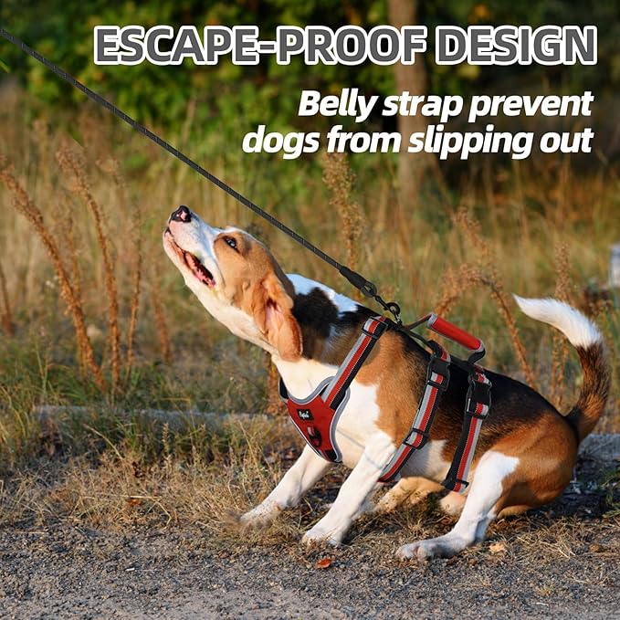 PUPTECK Escape Proof Dog Harness with Padded Handle, No Pull Pet Vest Harness Durable Reflective for Medium Large Dogs Walking Training and Running, Red, L