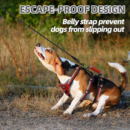 PUPTECK Escape Proof Dog Harness with Padded Handle, No Pull Pet Vest Harness Durable Reflective for Medium Large Dogs Walking Training and Running, Red, L