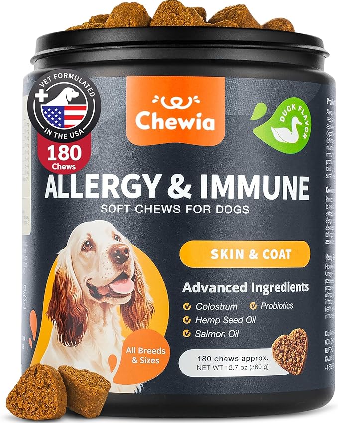 Dog Allergy Relief Chews - Itch Relief for Dogs - Allergy Chews for Itching Skin with Hemp Seed Oil, Turmeric, Quercetin - Immune Health Support Treats - Hot Spots - Skin and Coat Health