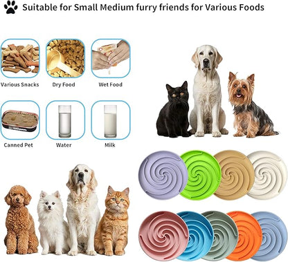 Slow Feeder Dog Bowls, Dishwasher Microwave Safe Silicone Puppy Puzzle Bowl with Non-Slip Design for Eating (White and Purple)