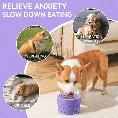 Dog Slow Feeder Lick Bowl, Anxiety Relief Dog Licking Mat Treat Dispenser, Non-Slip Anti-Choking Slow Eating Lick Bowl for Small Medium and Large Breed Dogs, BPA Free Silicone (Purple,M-L)