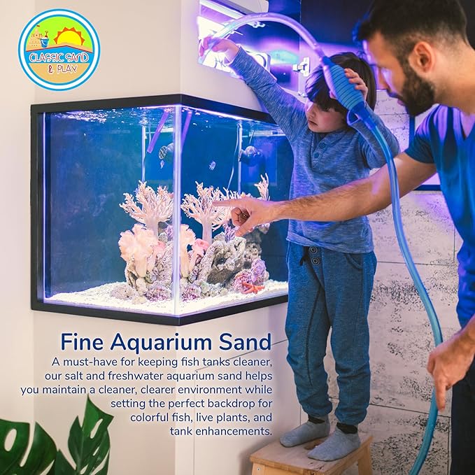 CLASSIC SAND & PLAY Natural Aquarium Sand for Freshwater and Saltwater Tanks, 20 lb. Bag, Improves Filter Life and Filtration Process, Pre-Washed Fine Sand, Black