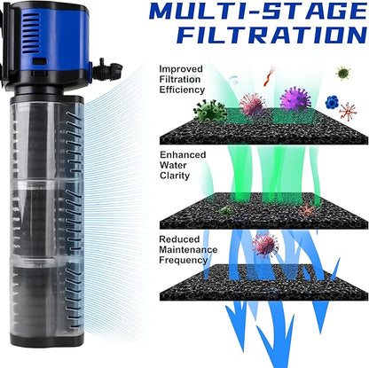 Aquarium Filter for 100-300 Gallons Tank, Powerful 660GPH Internal Fish Tank Filter, Pump Submersible Filter with Sponge for Large Fish Tanks, Turtle Tanks