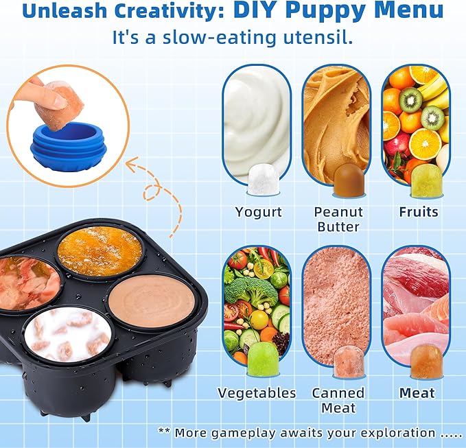 Dog Enrichment Toys to Keep Them Busy, Interactive Dog Toys -Slow Feeder Training to Relieve Boredom and Anxiety, Frozen Treat Dispenser for Small Dogs,Natural Rubber & Dishwasher Safe,Navy,S
