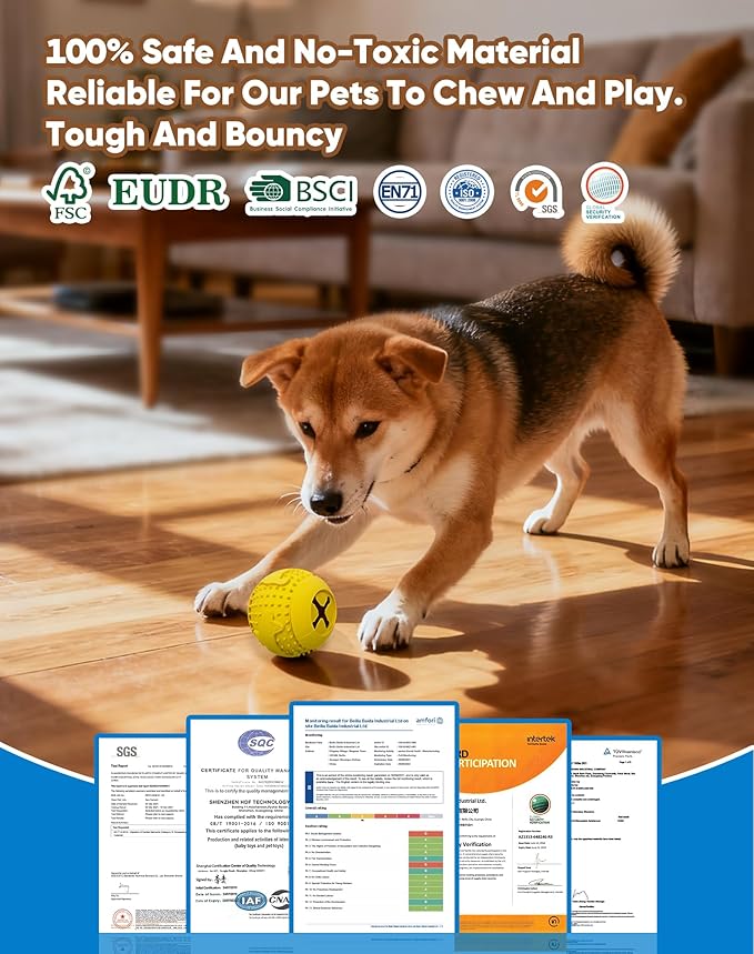 Deeow Rubber Dog Chew Toy Ball - Stuffable Treat Dispenser for Pet Chewers, Food Grade TPR Teething Shell, Enrichment Puzzle, Slow Feeder Dog Toys for Dental Care and Enrichment -Yellow