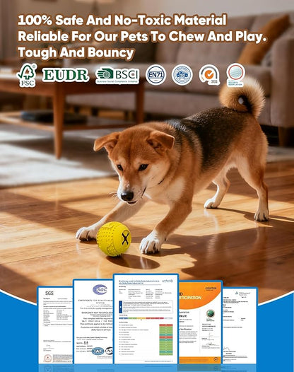 Deeow Rubber Dog Chew Toy Ball - Stuffable Treat Dispenser for Pet Chewers, Food Grade TPR Teething Shell, Enrichment Puzzle, Slow Feeder Dog Toys for Dental Care and Enrichment -Yellow