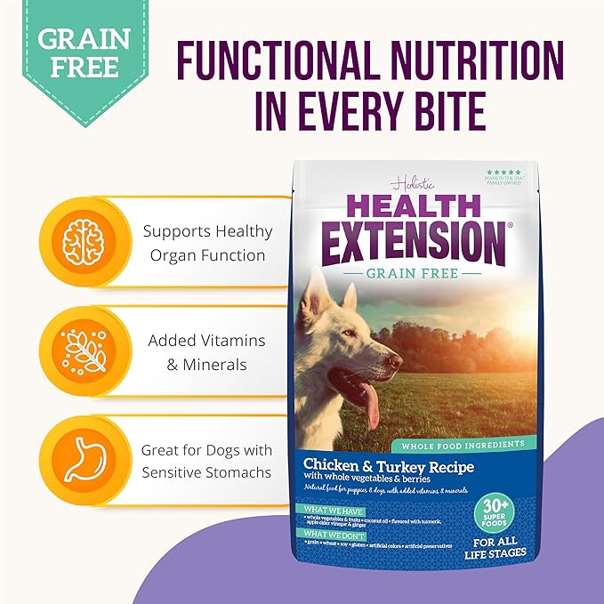 Health Extension Grain Free Chicken & Turkey Dry Dog Food - 30+ Superfoods and Probiotics for All Life Stages (23.5lb)