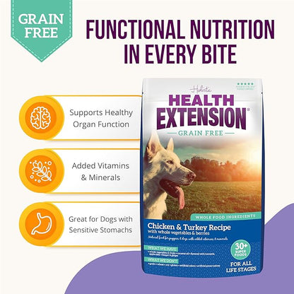 Health Extension Grain Free Chicken & Turkey Dry Dog Food - 30+ Superfoods and Probiotics for All Life Stages (23.5lb)