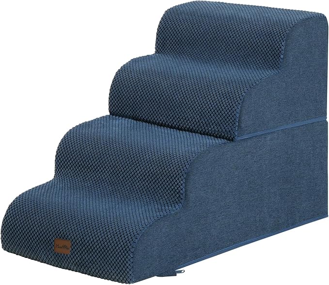 Made4Pets Dog Stairs Ramp for Bed 19.7" H, 4-Step Dog Steps for High Bed Couch Sofa Climbing, 35D Foam Pet Steps for Small Dogs and Cats, Non-Slip Bottom Pet Stairs, Navy