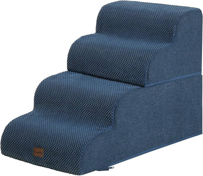 Made4Pets Dog Stairs Ramp for Bed 19.7" H, 4-Step Dog Steps for High Bed Couch Sofa Climbing, 35D Foam Pet Steps for Small Dogs and Cats, Non-Slip Bottom Pet Stairs, Navy
