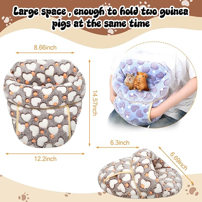Wenqik 2 Pcs Guinea Pig Hideouts Washable Bunny Bedding Cuddle Warm Small Pet Sack Supplies Portable Pet Carrier Cage Nest Guinea Pig Accessories for Cage(Gray, Pink,Heart)