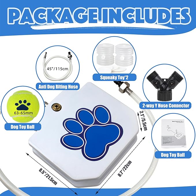 BACOENG Dog Water Fountain Step On, Outdoor Pet Sprinkler for Dogs, Paw Activated Drinking Water Toy, Upgrade Copper Valve Set, Blue