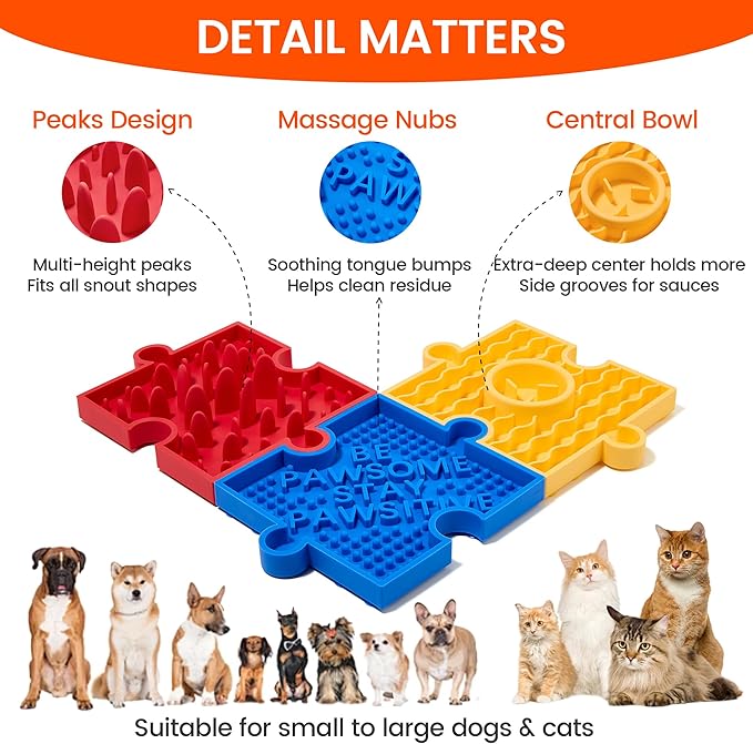 HowGo Puzzle Slow Feeder Lick Mat for Dogs, 38+ Suction Cups | Non-Slip Heavy Duty Maze Enrichment Bowl BPA-Free Silicone | Reduce Boredom Anxiety Free Combination (1PC, Yellow)