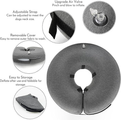 MIDOG Dog Cone - Inflatable Soft Donut Collar Alternative for Dogs After Surgery, Protective Recovery Collar Prevents Licking, Comfortable E-Collar Alternative for Small Medium Large Dogs (Gray, M+)