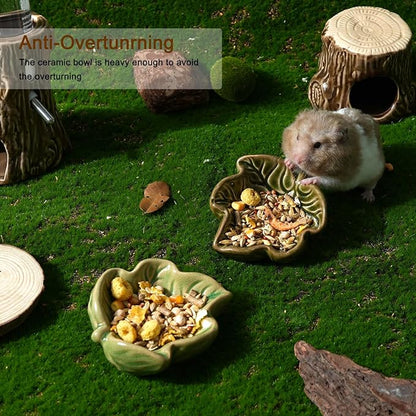 Hamster Food Bowl, 2 Packs Ceramic Leaf Hamster Bowls Guinea Pig Food Dish Water Bowls for Gerbil Mouse Chinchilla Hedgehog