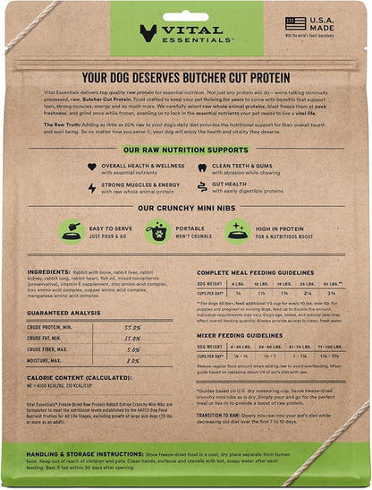 Vital Essentials Freeze-Dried Raw Rabbit Crunchy Mini Nibs | Complete Meal or Mixer Dog Food | 25 oz