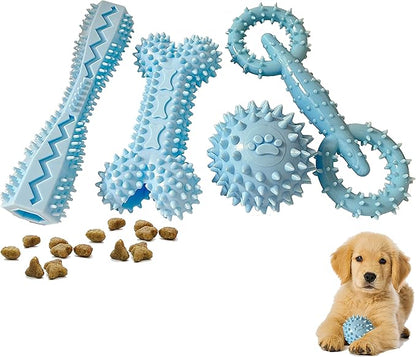4 Pack Puppy Teething Toys 0-6 Months Puppy Chew Toys for Teething Cute Small Dog Toy Soft Rubber Toy for Puppies(Blue)