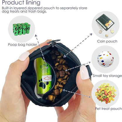 Dog Treat Pouch for Pet Walking and Training with Clicker Poop Bags Small Fanny Zipper Pack Holder for Puppy Snack Dispenser Kit for Leash and Outdoor Use (Black)