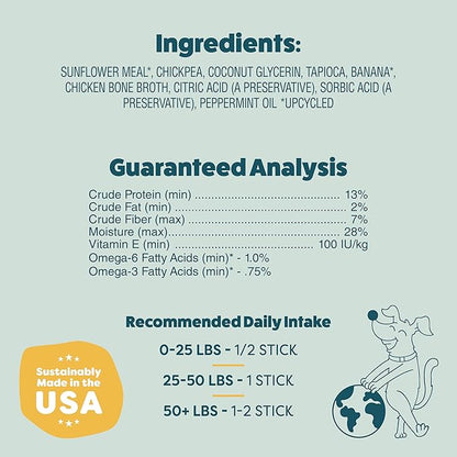 Shameless Pets Bone Broth, Banana, & Mint Dental Chews for Dogs, 32 Chews - Natural Dog Teeth Cleaning Treats with Fresh Breath Benefits | Grain-Free Dental Sticks for Small, Medium & Large Dogs