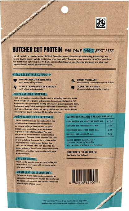 Vital Essentials Single Ingredient Beef Liver Dog Treats, 2.1 oz | Freeze-Dried Raw | Premium Quality High Protein Training Treats | Grain Free, Gluten Free, Filler Free