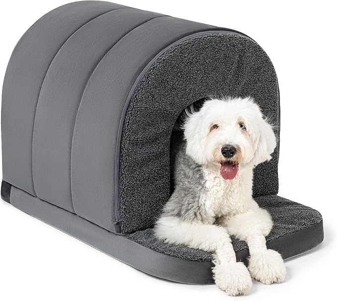 Indoor Dog House - Orthopedic Dog Tent Bed w/Egg-Crate Foam - Pet Bed with Cover Cave - Waterproof Lining - Nonskid Bottom, Ideal for Large Breeds & Fits 42-Inch Crate - 41"x27"