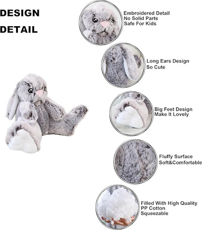 GOOC Kawaii Stuffed Fluffy Rabbit Animal Sitting Bunny Plush Toy Big Feet Rabbit Plushies Gray Fuzzy Bunny Doll Gift for Kids or Lover 10 Inch