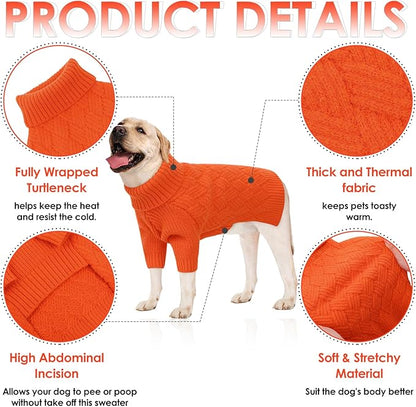 AOFITEE Small Dog Sweater, Dog Sweaters for Small Dogs Male, Thick Dogs Winter Sweatshirt Girl Boy, Pet Halloween Sweater, Classic Cable Turtleneck Holiday Knitwear for Pug Dachshund (Orange, S)