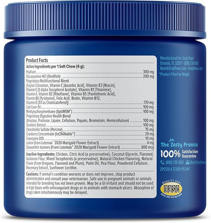 Zesty Paws Senior Dog Multivitamin Treats - Glucosamine for Dogs + Digestive Enzymes & Probiotics - Grain Free Dog Vitamins and Supplements for Skin & Coat + Immune Health Chicken - Advanced - 90ct