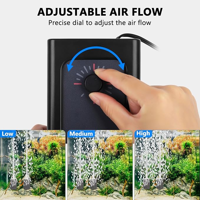 Fishkeeper Aquarium Air Pump, Quiet Powerful Fish Tank Air Pump, 6W/10W Adjustable Oxygen Pump, Metal Dual Outlets Aerator with Air Stone Bubbler for Fish Tank up to 140 Gallon 6W