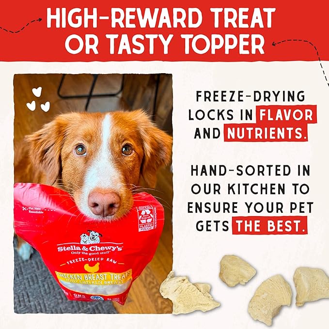 Stella & Chewy's Freeze-Dried Raw Chicken Breast Dog Treats - Single Ingredient, No Additives - Premium Training Treats - Perfect For Picky Eaters - 2.75oz Bag
