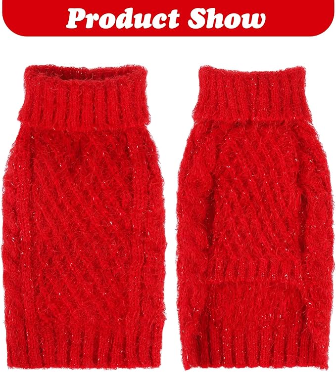 Turtleneck Small Dog Sweaters - Classic Cable Knitwear Winter Coat for Small Medium Dogs Male Female Puppy Dog Cold Weather Clothes Girls Boys, Red, S