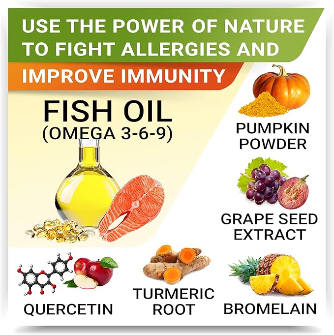 Omega 3 + Allergy Relief Dogs Bundle - Allergy & Itch + Skin & Coat Supplement - Omega 3 & Pumpkin - Itchy Skin +Itching & Licking Treats - 300 Chews - Chicken + Bacon Flavor - Made in USA