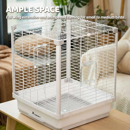 17.3" Portable Travel Bird Cage, Parrot Cage, Ample Room for Tail Movement, with Food Box, Perch, Water Bottle, for Vet Visit, Short Trip, Parakeet, Cockatiel, Budgie, Small and Medium Birds