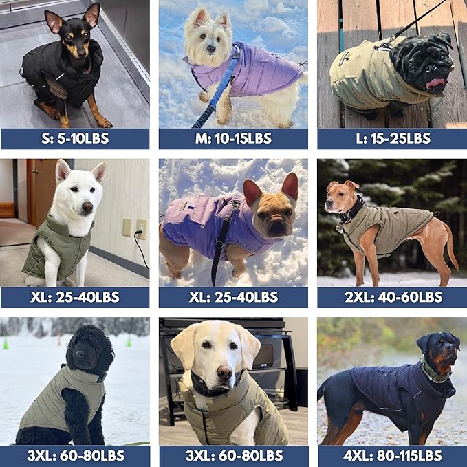 Spark Paws Dog Winter Jacket, Water-Resistant Coat, Warm Reflective Windproof Fleece-Interior, for Medium and Large Dogs - Olive - L
