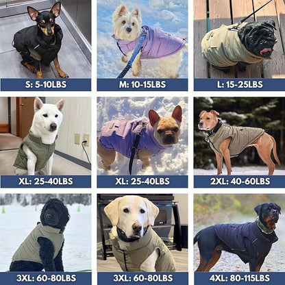 Spark Paws Dog Winter Jacket, Water-Resistant Coat, Warm Reflective Windproof Fleece-Interior, for Medium and Large Dogs - Olive - L
