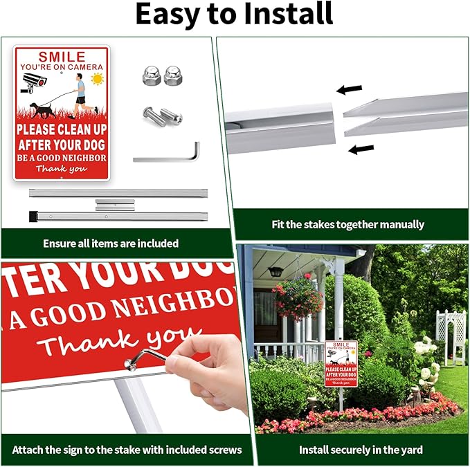 (2 Pack) Clean Up After Your Dog Signs, Please Pick Up After Your Dog Sign for Yard, No Pooping Dogs Signage -10x35 Heavy Duty Aluminum Weather Resistant and Easy to Install with Stake (Red)