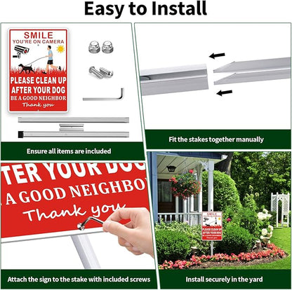 (2 Pack) Clean Up After Your Dog Signs, Please Pick Up After Your Dog Sign for Yard, No Pooping Dogs Signage -10x35 Heavy Duty Aluminum Weather Resistant and Easy to Install with Stake (Red)