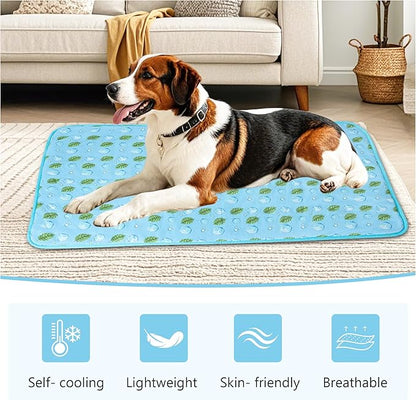 DELIFUR Cat Cooling Mat- Pet Cooling Mat Outdoor for Dogs Self Cooling Pad for Kitten Cat Puppy Machine Washable (Small, Blue Ice)
