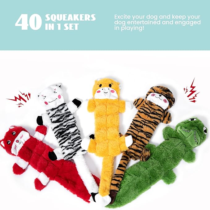 Nocciola 5 PCS No Stuffing Crinkle Dog Squeaky Toys, Durable Dog Toys for Tug of War, Tough Dog Toys for Aggressive Chewers to Keep Them Busy