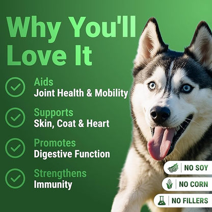 WuffWell Super Greens Powder for Dogs – Spirulina, Chlorella, Moringa, Glucosamine & Turmeric – Joint, Immune & Skin Support – Beef Flavor – Natural Dog Supplements – Vet Approved – Made in USA