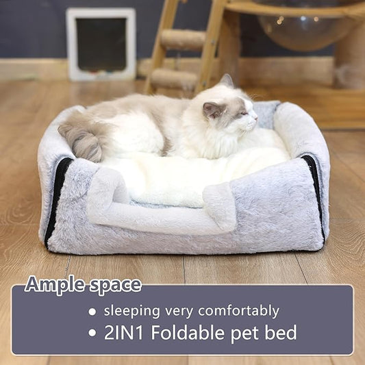 cat Bed cave-cat beds for Indoor Cats,Soft and Comfortable,Cute cat House,with Removable Washable Cushioned Pillow,Enclosed cat Bed,Kitty pet hut、Hideaway,Small Dog Tent,Grey
