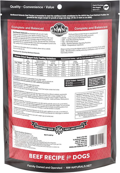 Northwest Naturals Freeze-Dried Beef Dog Food - Bite-Sized Nuggets - Grain-Free, High-Protein, Raw Diet, Human-Grade Ingredients, All Natural, Premium Quality, Healthy & Nutritious, Made in USA, 25 Oz