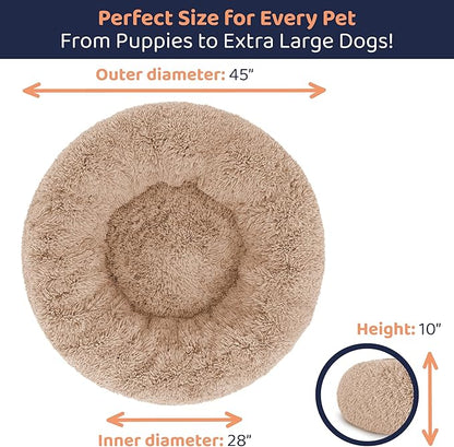 Donut Dog Bed - Premium Comfort for Anxiety Relief - Fluffy & Calming Design with Ultra-Plush Support | Cozy Round Dog Bed with Super Soft Circle Style (Size XL Camel)