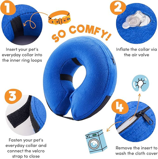 BENCMATE Inflatable Dog Cone Collar Alternative, Soft Dog Cone for Small Medium Large Dogs and Cats, Neck Recovery ECollar Donut Collar After Surgery (Large, Blue)