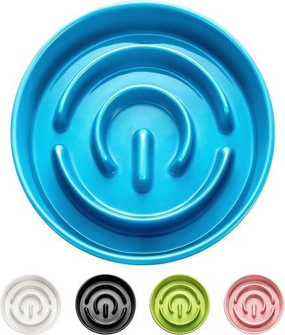 Ceramic Slow Feeder Dog Bowls, 0.6 Cup Slow Feeder for Small Dogs and Cats, Puzzle Maze Bowl, Prevents Choking, 6in, Blue