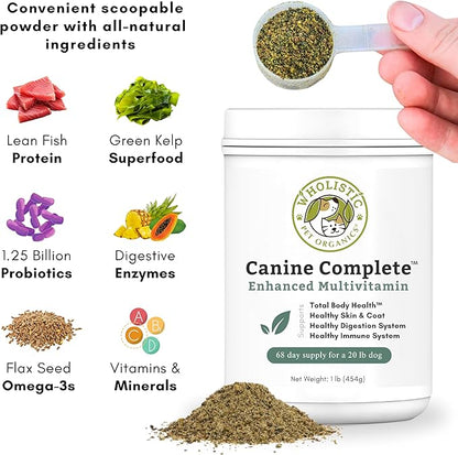 Wholistic Pet Organics Canine Complete - Dog Multivitamin Powder - 1 Lb - Daily Dog Vitamins and Supplements for Homemade Food - Immune System, Skin, Coat & Overall Health - Small and Large Breed