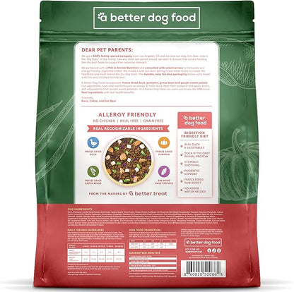 A Better Treat | Allergy Friendly Duck Dry Dog Food | Raw You Can See | No Chicken, Duck Only Animal Protein, No Meal Ingredients, Grain Free | Stomach Soothing Kibble + Freeze Dried Raw Dog Food