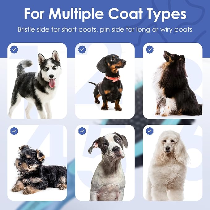 AKC - Double-Sided Grooming Brush for Dogs & Cats |Soft Bristles & Stainless Steel Pins for Removing Tangles, Shedding & Loose Fur |Gentle on Skin | Comfortable Grip Handle for Easy Brushing & Bathing